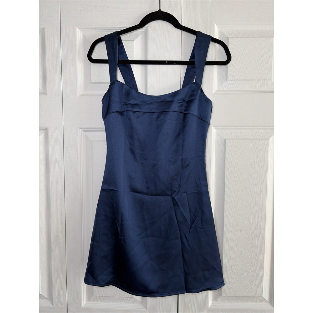 Peppermayo Odette Satin Mini Dress Womens Size 2 Navy Blue Cocktail Y2K Party